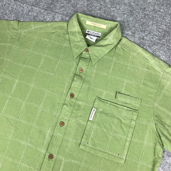 Columbia Shirt Mens Large Green‎ River Lodge Short Sleeve Button Up Fish Pocket - Picture 1 of 12